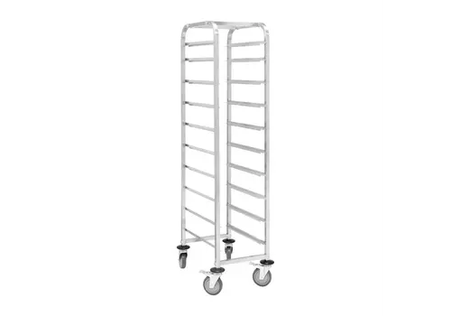  HorecaTraders Gastronorm rekwagen RVS | 10 niveaus | 127,5x45 cm | Zwenkwielen 