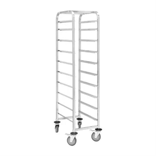  HorecaTraders Gastronorm rack trolley stainless steel | 10 levels | 127.5x45 cm | Castors 