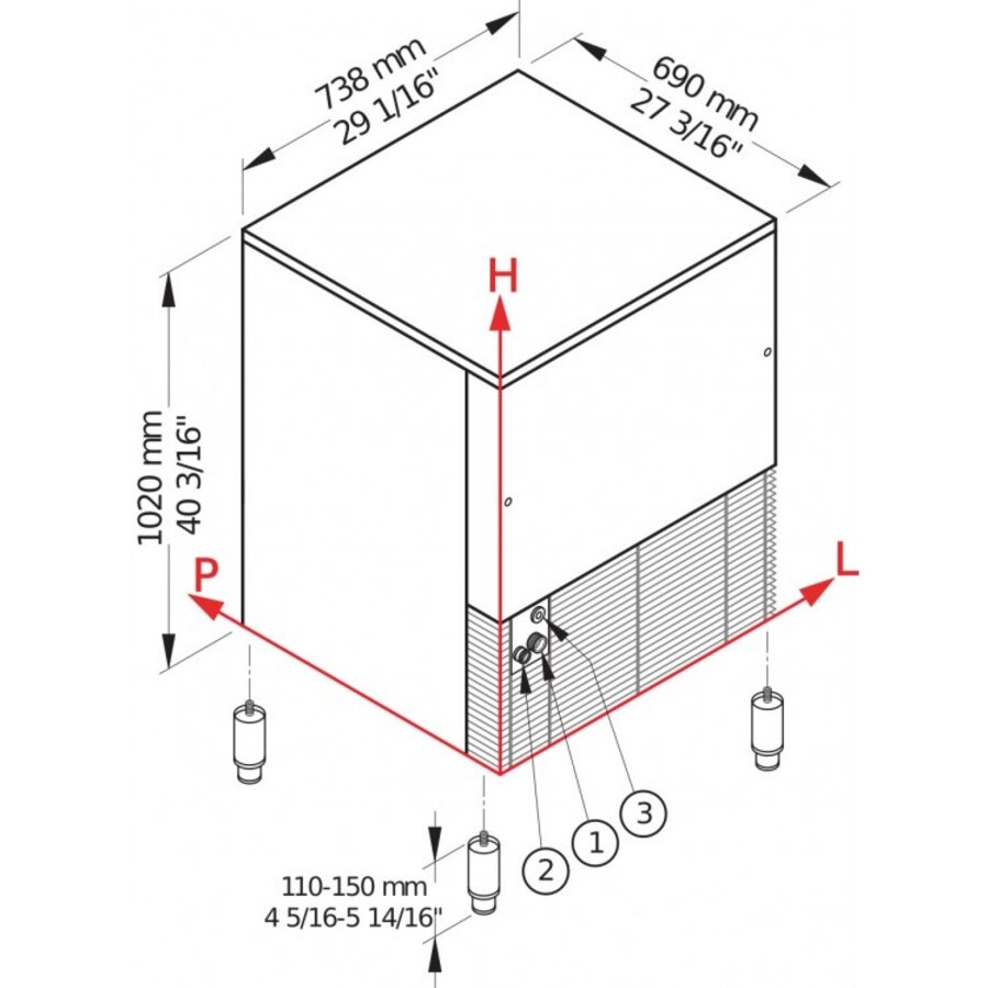 Machine à glace pilée | 146 kg/24 h | Réservoir de 50 kg | 738 x 690 x 1020 mm