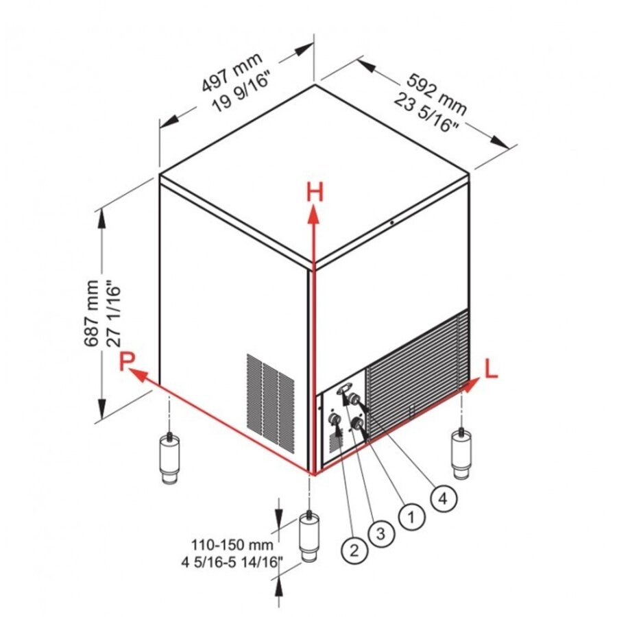 Ice cube machine | 42 kg/24h | 16 kg bunker | Air-cooled | 230V | 59.2x49.7x68.7cm