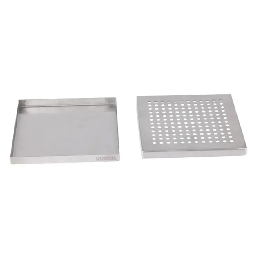 Stainless steel drip tray | 150x150x13 mm | Removable grid | Dishwasher safe