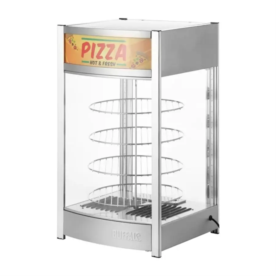 Beheizte Pizzavitrine | Stahl | Für bis zu 4 Pizzen (35,5 cm Durchmesser) | 78,5 (H) x 46 (B) x 44,8 (T) cm