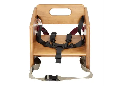  HorecaTraders Kindersitz | Dunkles Holz | Inkl. 5-Punkt-Gurt | Bis 15 kg | 28,4 (H) x 29,7 (B) x 29,9 (T) cm 