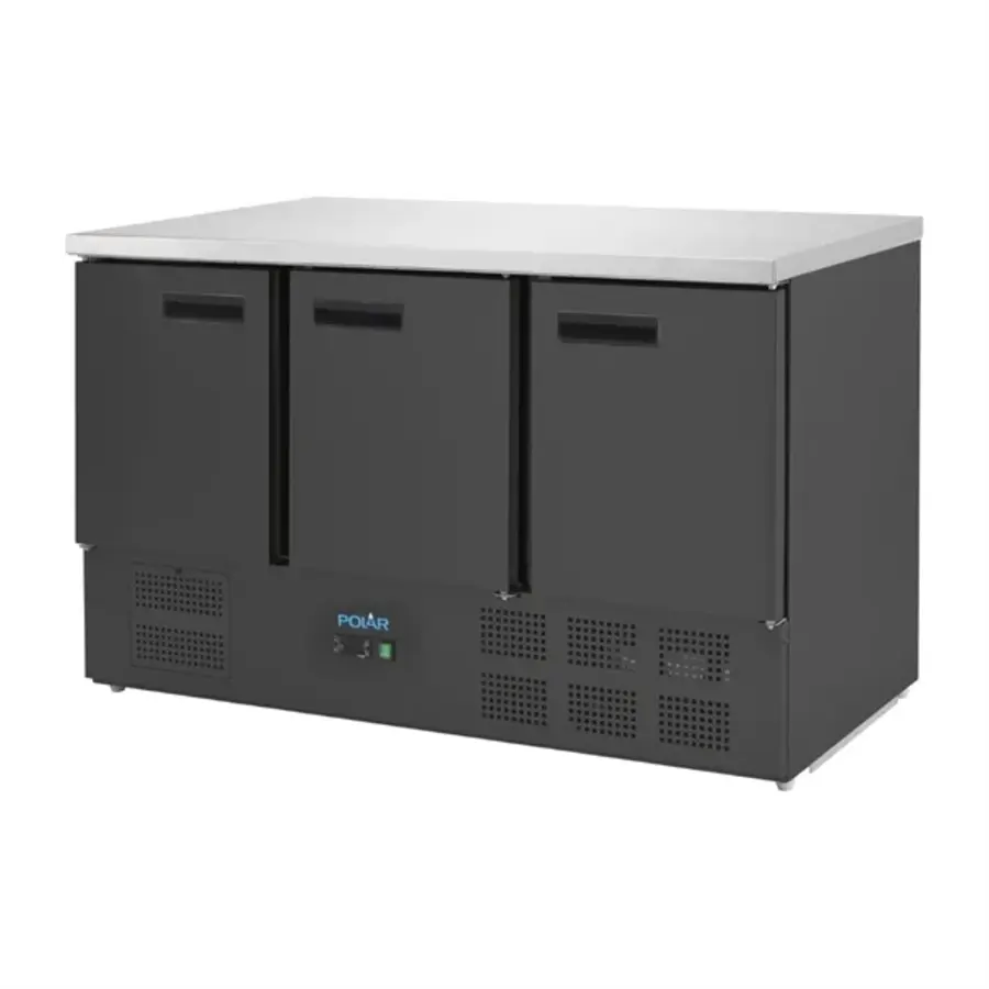 Refrigerated workbench | Black | 400L | 3 doors | 87.5(h) x 137(w) x 70(d)cm