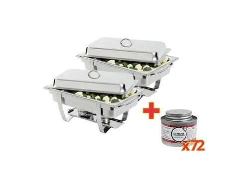  HorecaTraders Chafing Dish | Incl. fuel paste | 2x Chafing Dishes and 72x Burning Paste 
