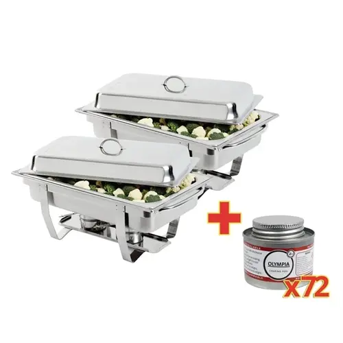  HorecaTraders Warmhaltebehälter | Inkl. Brennstoffpaste | 2 Warmhaltebehälter und 72 Brennstoffpasten 