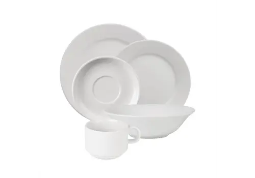  HorecaTraders Geschirrset | 5-teilig | 24 Tassen mit Untertassen, 24 Teller (16,5 cm), 24 Teller (25 cm) und 24 kleine Schüsseln 