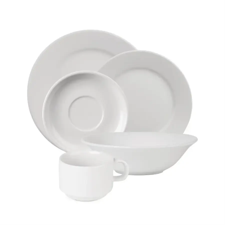 Dinnerware set | 5-piece | 24 cups and saucers, 24 plates (16.5 cm), 24 plates (25 cm), and 24 small bowls