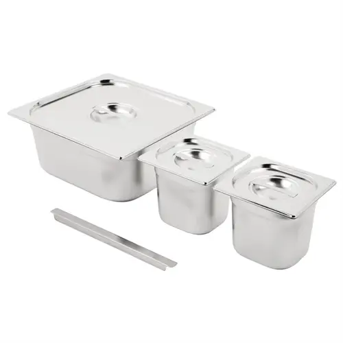  HorecaTraders Gastronorm pans | Set | 2x 1/6 and 2/3 | With lid | 15cm deep 