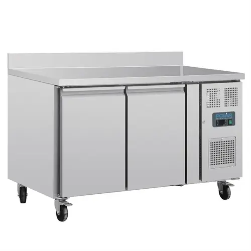  HorecaTraders Commercial Refrigerated Work Bench | 2 doors | With back panel | 205L | 2°C to +8°C | 95(h)x136(w)x70(d)cm | A 