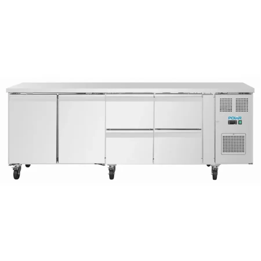 Établi réfrigéré avec 4 tiroirs et 2 portes | 284 L | Acier inoxydable | 86 (H) x 223 (L) x 70 (P) cm | L