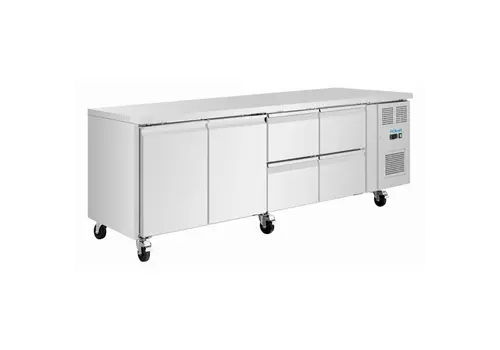  HorecaTraders Gewerbliche Kühlwerkbank | 4 Schubladen | 2 Türen | 284 l | Edelstahl | 86 (H) x 223 (B) x 70 (T) cm | B 