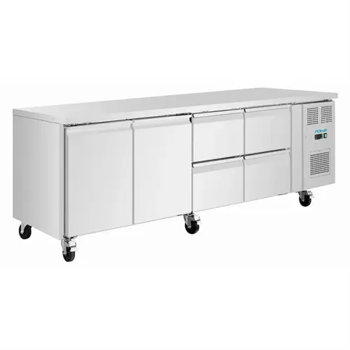  HorecaTraders Gekühlte Werkbank | 4 Schubladen & 2 Türen | 284 l | Edelstahl | 86 (H) x 223 (B) x 70 (T) cm 