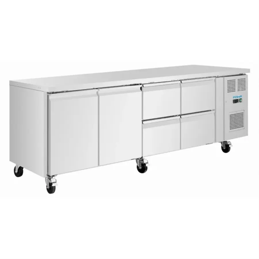 Refrigerated workbench with 4 drawers and 2 doors | 284L | Stainless steel | 86(h)x223(w)x70(d)cm | B