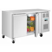 Double-Door Refrigerated Workbench with Swivel Casters | 260L | Stainless Steel | 86(h)x136(w)x60(d)cm | A