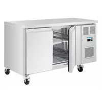 Double-Door Refrigerated Workbench with Swivel Casters | 260L | Stainless Steel | 86(h)x136(w)x60(d)cm | A