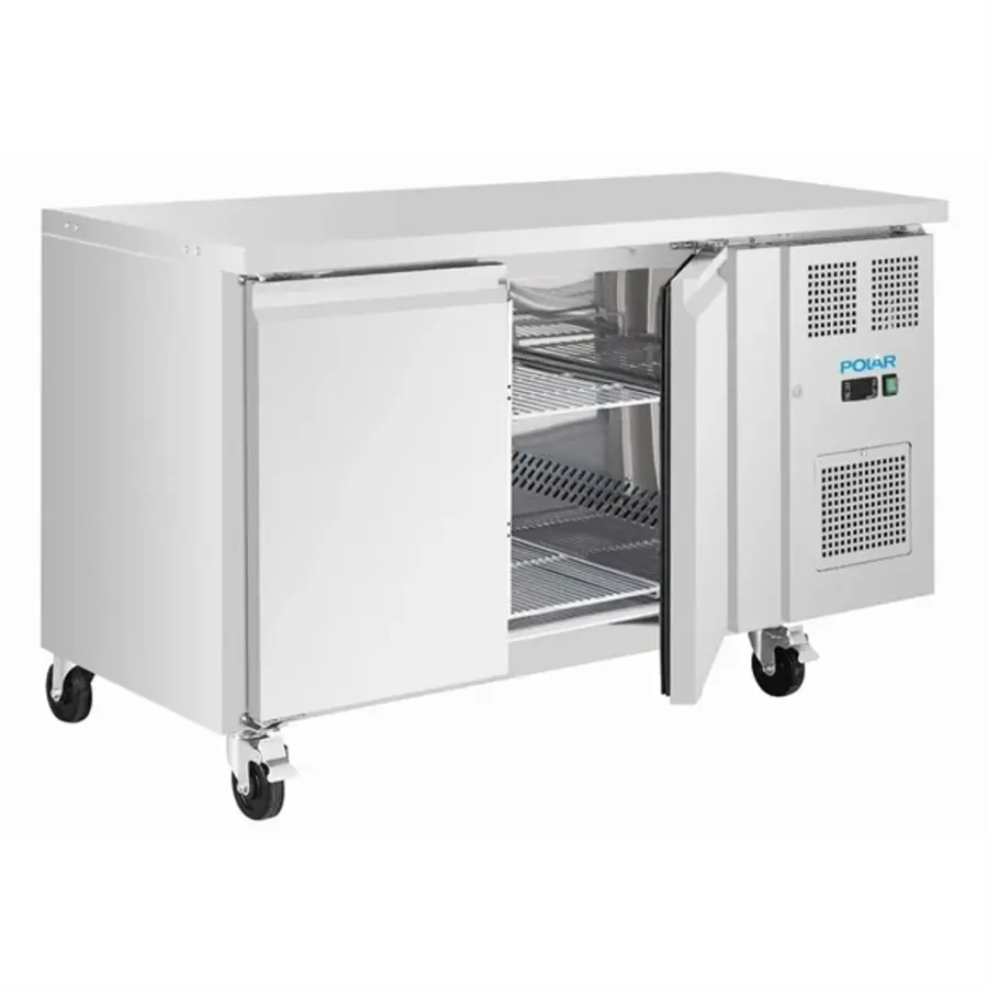 Dubbeldeurs Koelwerkbank met Zwenkwielen | 260L | RVS | 86(h)x136(b)x60(d)cm | A