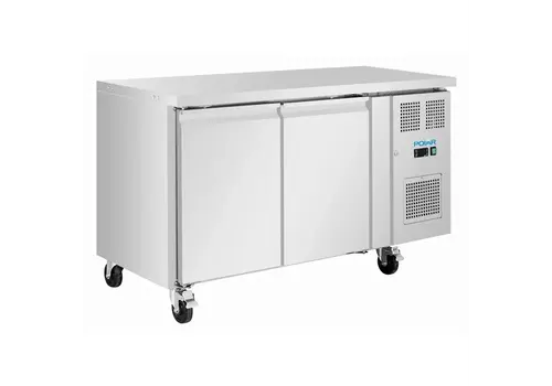  HorecaTraders Commercial Refrigerated Workbench | Double Door | 260L | Stainless Steel | 86(h)x136(w)x60(d)cm | A 
