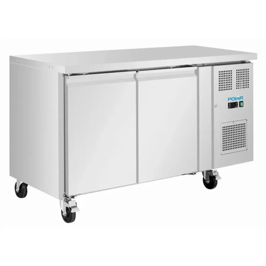 Double-Door Refrigerated Workbench with Swivel Casters | 260L | Stainless Steel | 86(h)x136(w)x60(d)cm | A
