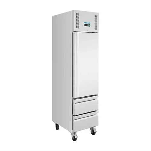  HorecaTraders Kühlschrank | 1 Tür | 2 Schubladen | 292 l | Edelstahl | +2 °C bis +8 °C | 210 (H) x 48,4 (B) x 74,5 (T) cm 