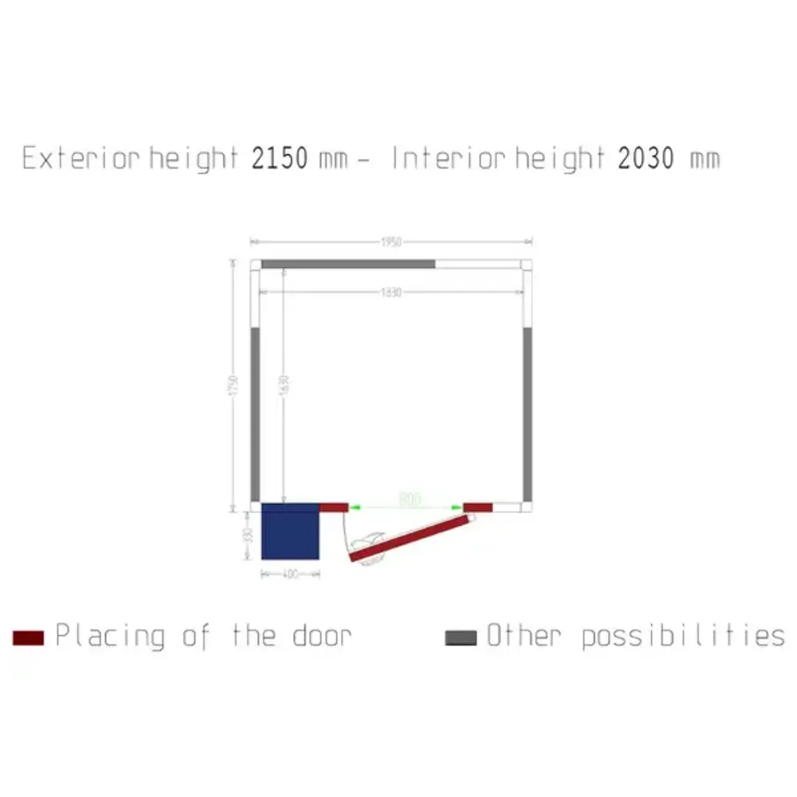 Cold room | Incl. motor | 6.06m³ | -2°C/+8°C | 60mm insulation | 230V | 195x175x215(h)cm