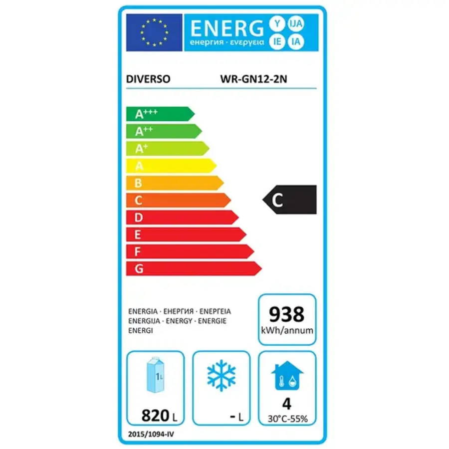 Koelkast | 1200L (2/1 GN) | RVS | -2°C/+8°C| Wielen (Geremd) | 140x82,3x204,5(h)cm