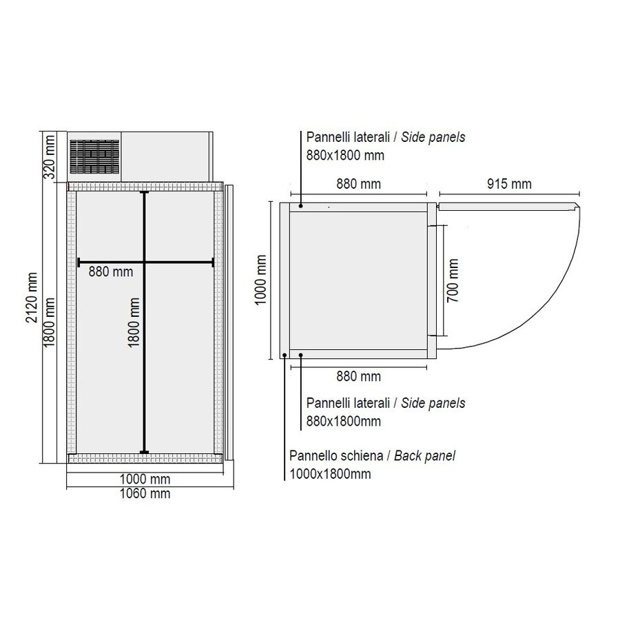 Chambre froide 0°C à +8°C | 100 x 100 x 212 cm | Monobloc enfichable