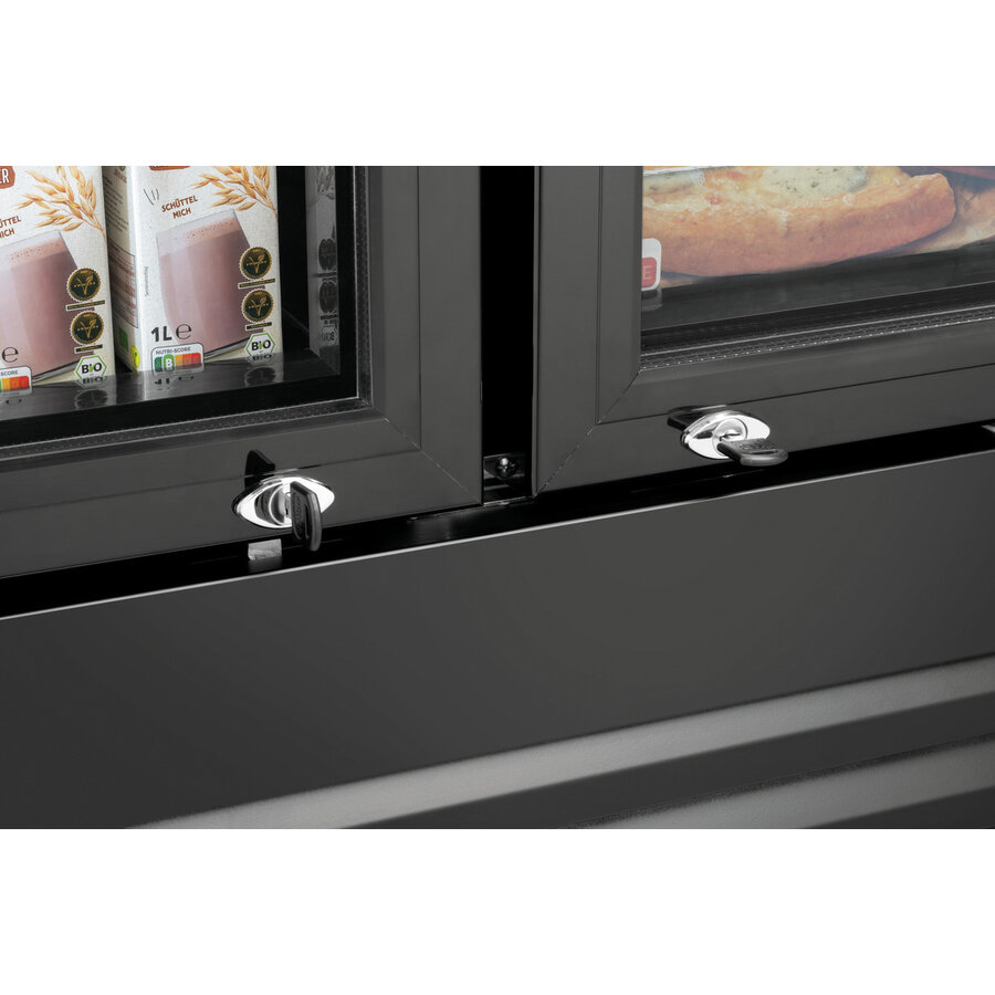Combi-koelkast & vrieskast zwart | glazen deuren | 820 L | 1220x805x2000 mm