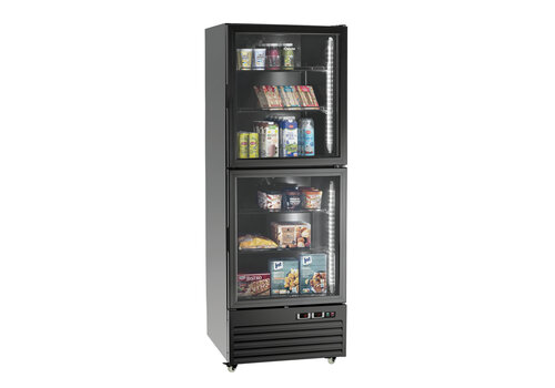  Bartscher Réfrigérateur-congélateur combiné noir | portes vitrées | 430 L | 700 x 800 x 2000 mm 