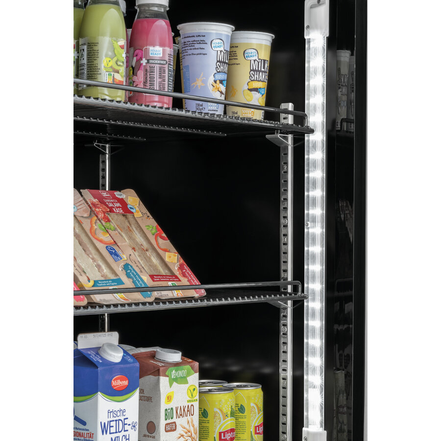 Kombinierter Kühl- und Gefrierschrank, schwarz | Glastüren | 430 l | 700 x 800 x 2000 mm