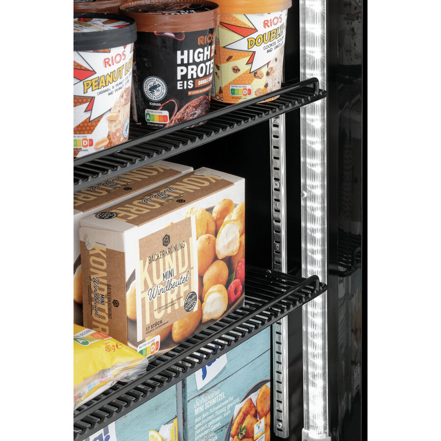 Kombinierter Kühl- und Gefrierschrank, schwarz | Glastüren | 430 l | 700 x 800 x 2000 mm