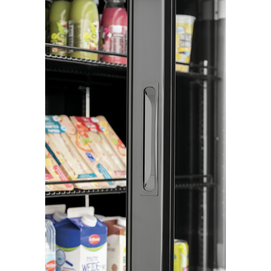 Kombinierter Kühl- und Gefrierschrank, schwarz | Glastüren | 430 l | 700 x 800 x 2000 mm