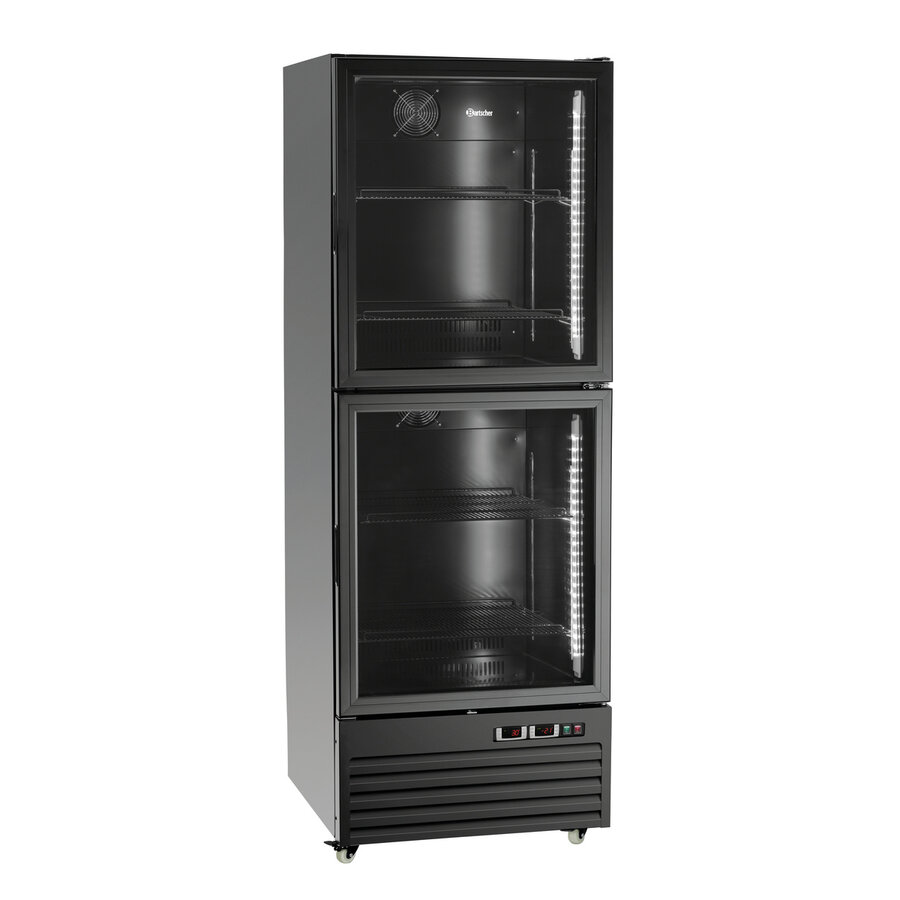 Réfrigérateur-congélateur combiné noir | portes vitrées | 430 L | 700 x 800 x 2000 mm