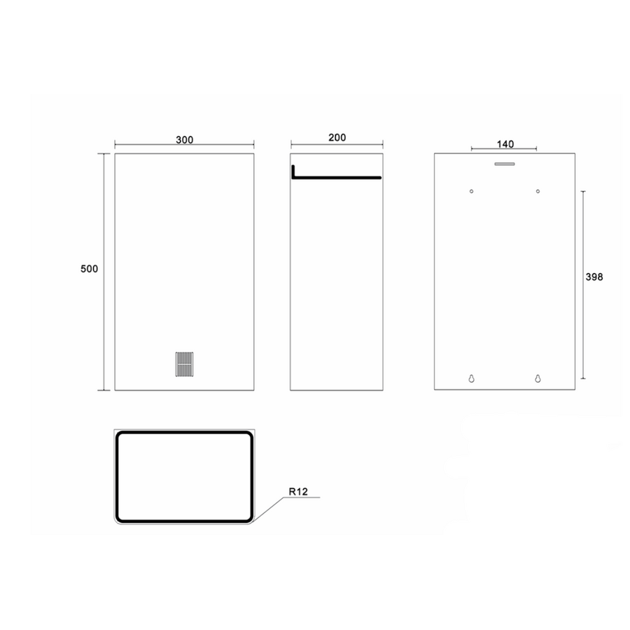 Afvalbak Wandaansluiting - RVS - 300x200x500mm - 30 Liter