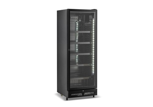  HorecaTraders Kühlschrank mit Glastür – Komplett schwarz – 400 Liter – 650 x 595 x 1795 mm 