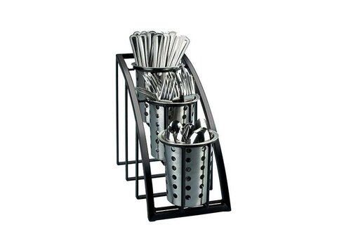  HorecaTraders Cutlery Holder Stand - Vertical - 3 Compartments - Black Plastic - 330x178x273mm (excl. cylinders) 