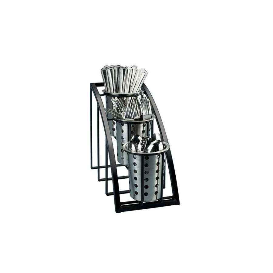 Cutlery Holder Stand - Vertical - 3 Compartments - Black Plastic - 330x178x273mm (excl. cylinders)