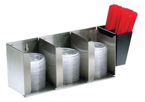  HorecaTraders Couvercle et séparateur pour paille - 3 compartiments - Acier inoxydable - 435 x 130 x 165 mm 
