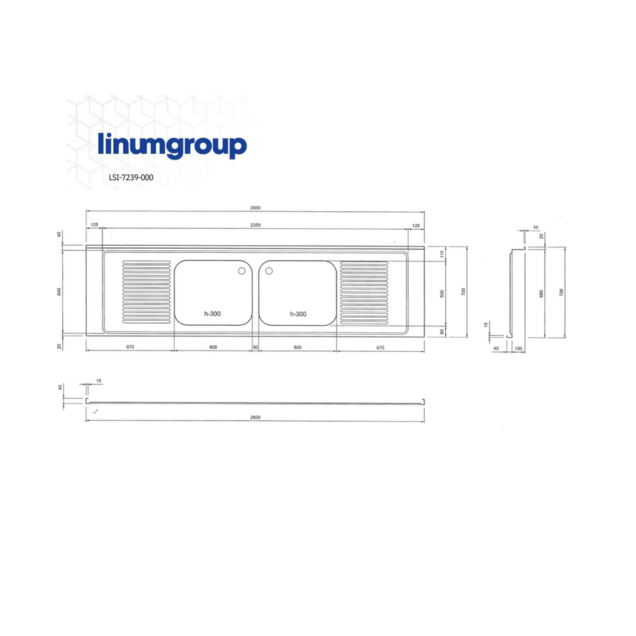 Sink top | 2 sinks in the middle | 4 sizes