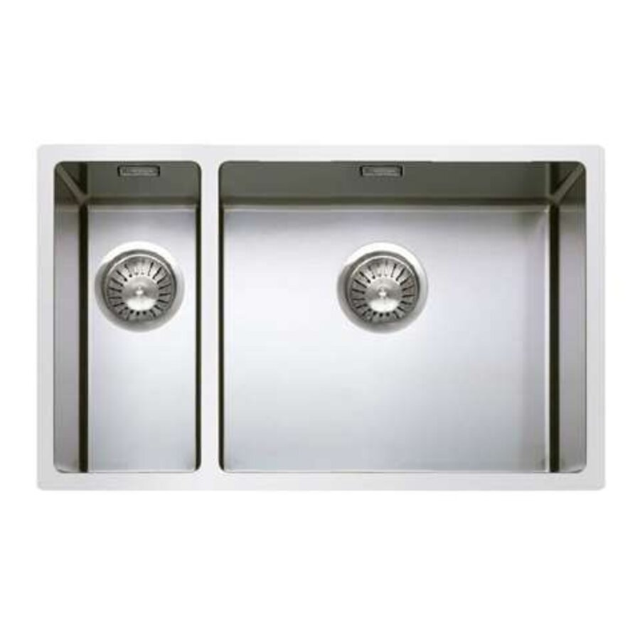 Évier double poli avec bonde | Acier inoxydable | 745 x 440 x 248 mm