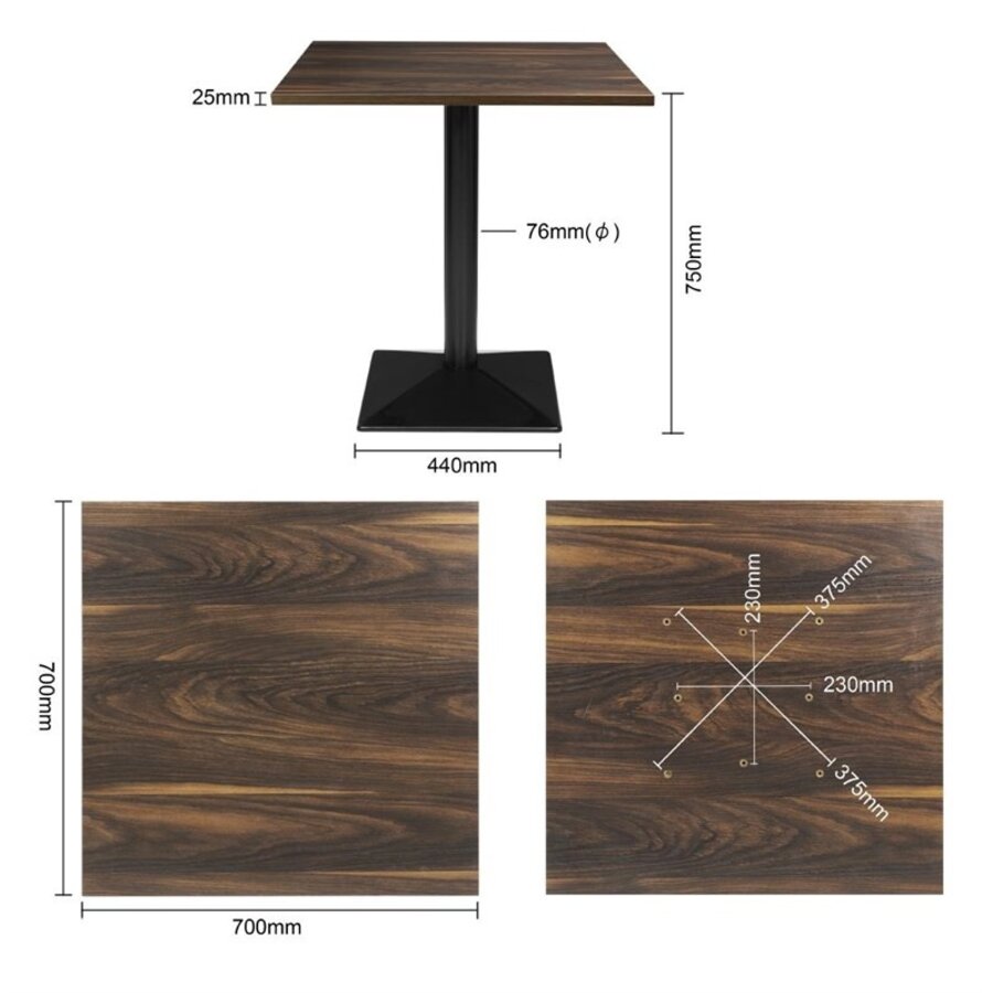 Complete Square Table - Dark Wood - 700mm