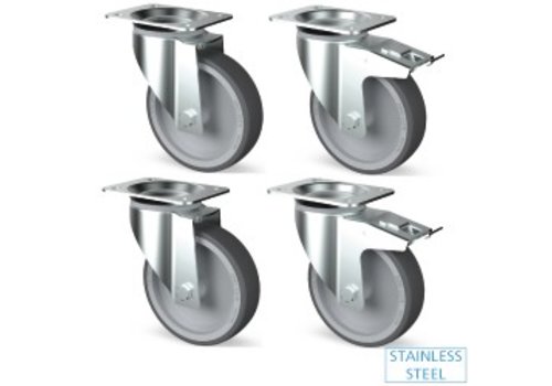  HorecaTraders Roulettes pivotantes professionnelles en acier inoxydable, 4 pièces 
