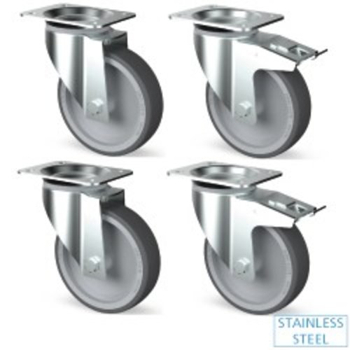  HorecaTraders Castor wheels stainless steel professional 4 pieces 