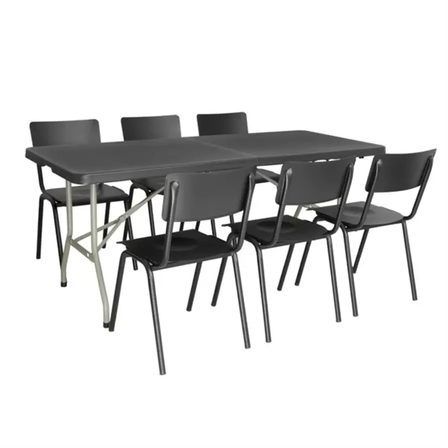 Table pliante rectangulaire 183 cm noire – Structure en acier et plateau en PEHD