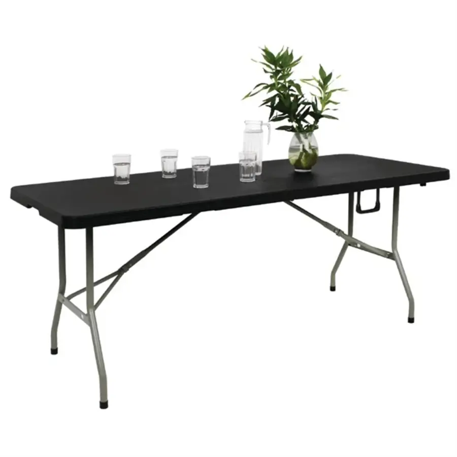 Table pliante rectangulaire 183 cm noire – Structure en acier et plateau en PEHD