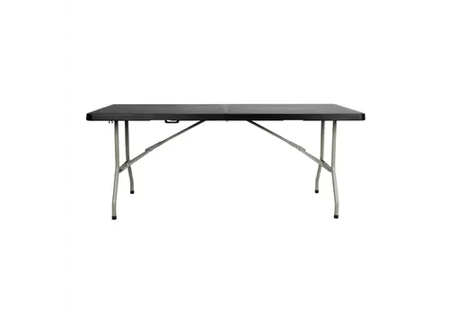  HorecaTraders Rechthoekige Opvouwbare Tafel 6ft Zwart – Stalen Frame & HDPE Blad 