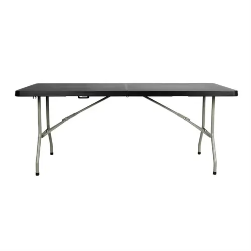  HorecaTraders Rechthoekige Opvouwbare Tafel 6ft Zwart – Stalen Frame & HDPE Blad 