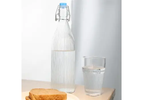  Bouteilles d'eau à bouchon mécanique côtelé 1L (lot de 6) 