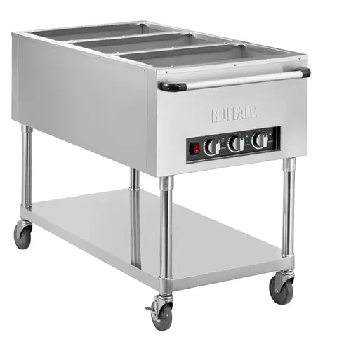  HorecaTraders Mobiler Bain-Marie-Wagen 3x 1/1GN – 750W Trocknungsheizung 