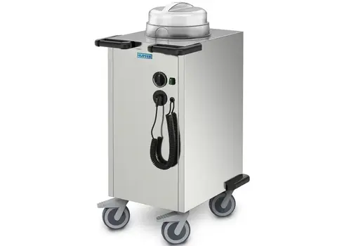  Hupfer Distributeur d'assiettes en acier inoxydable ≤ 80 °C, air pulsé, 83 assiettes Ø 190-260 mm, 0,9 kW (230 V), sur roues (avec freins), 610 x 460 x 1072 (h) mm 